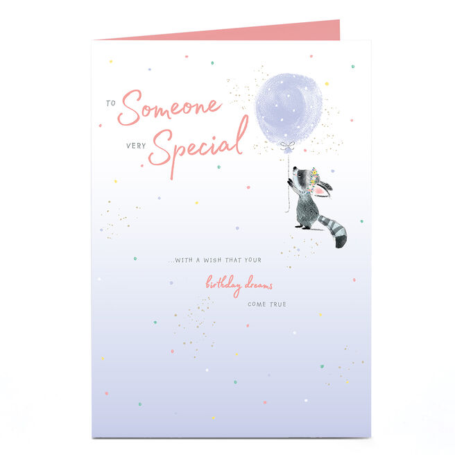 Birthday Card - Cute Raccoon Birthday Balloon