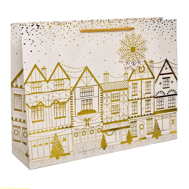 Gold Townhouses Extra Large Landscape Christmas Gift Bag