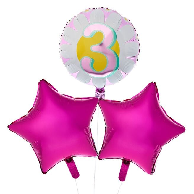 Daisy Age 3 Happy Birthday Balloon Bouquet - DELIVERED INFLATED!