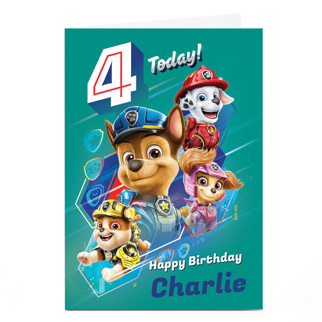 Personalised Paw Patrol Movie 4th Birthday Card 