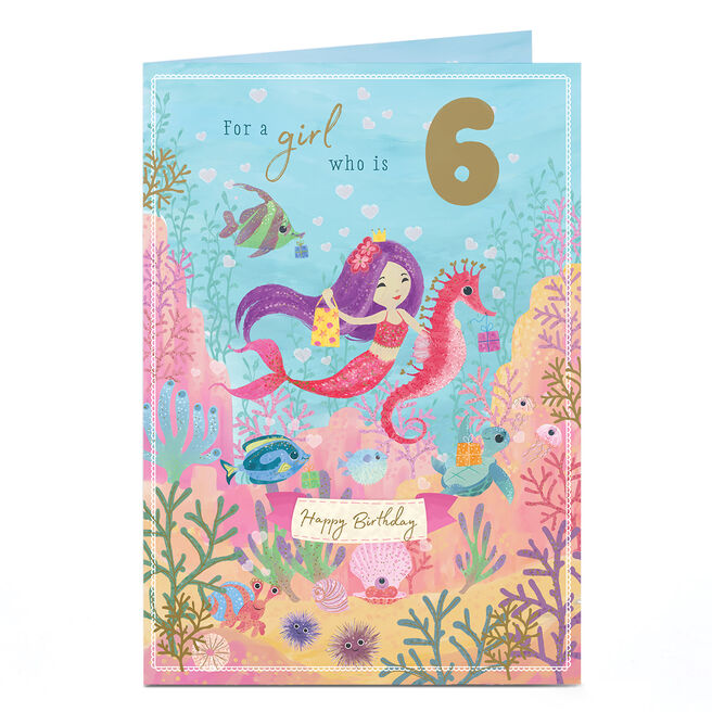 6th Birthday Card - Mermaid and Seahorse