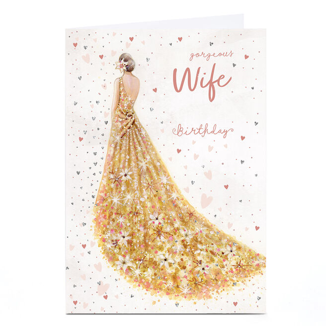 Personalised Birthday Card - Gorgeous Gold Sparkle Dress, Wife