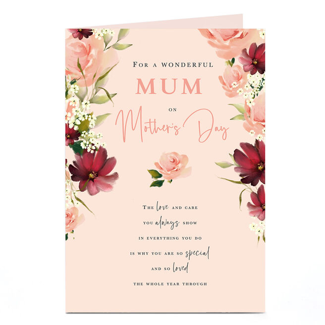 Personalised Mother's Day Card - Red & Pink Flowers