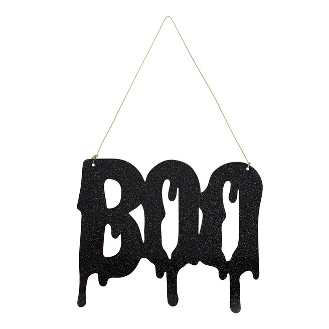 Halloween Boo Black Glitter Acrylic Sign