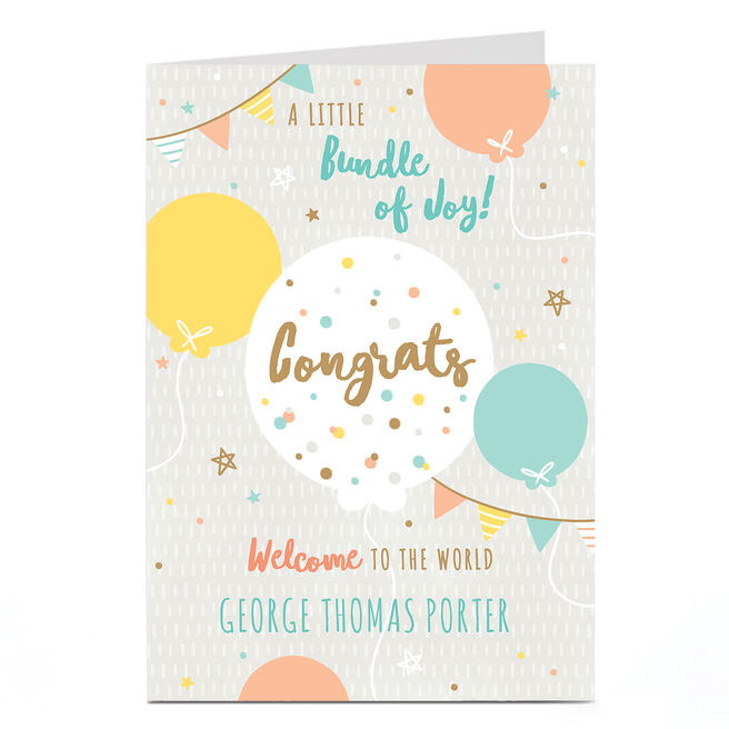 Personalised Card - New Baby - Bundle of Joy Balloons