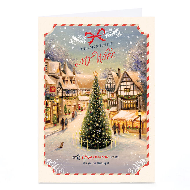 Personalised Christmas Card - Snowy Village Scene, Wife
