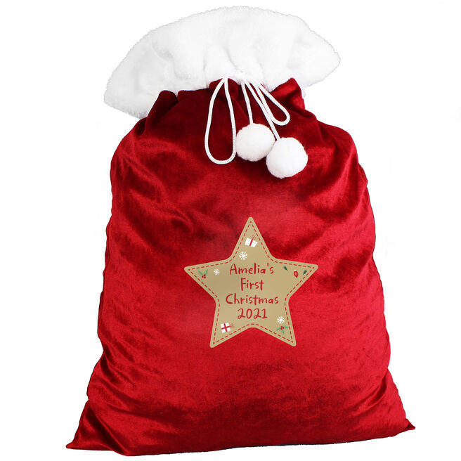 Personalised Red Star Pom-Pom Christmas Sack