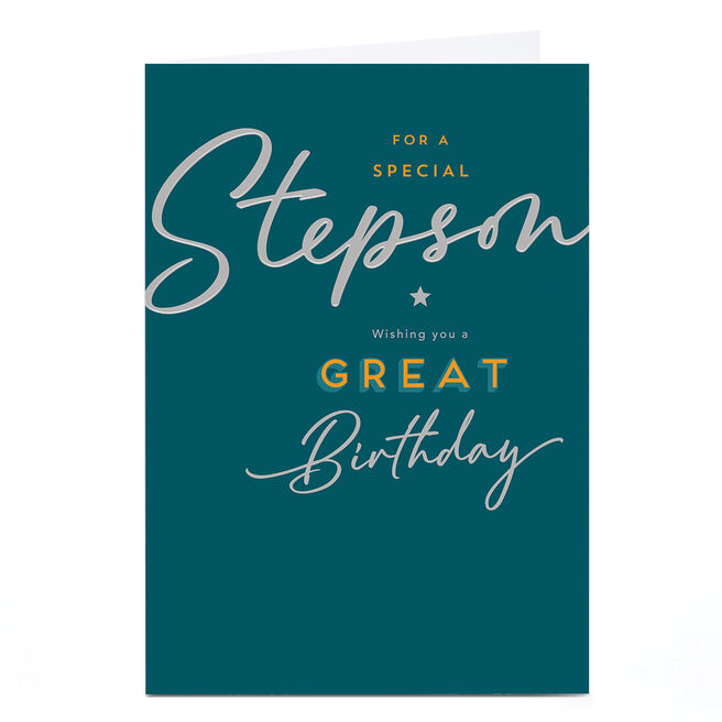 Personalised Birthday Card - Silver Script, Stepson