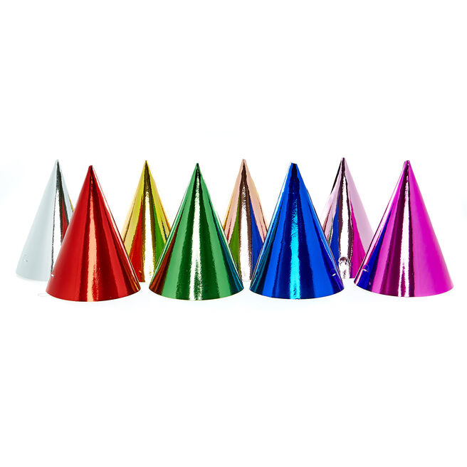Rainbow Foil Party Hats - Pack of 8