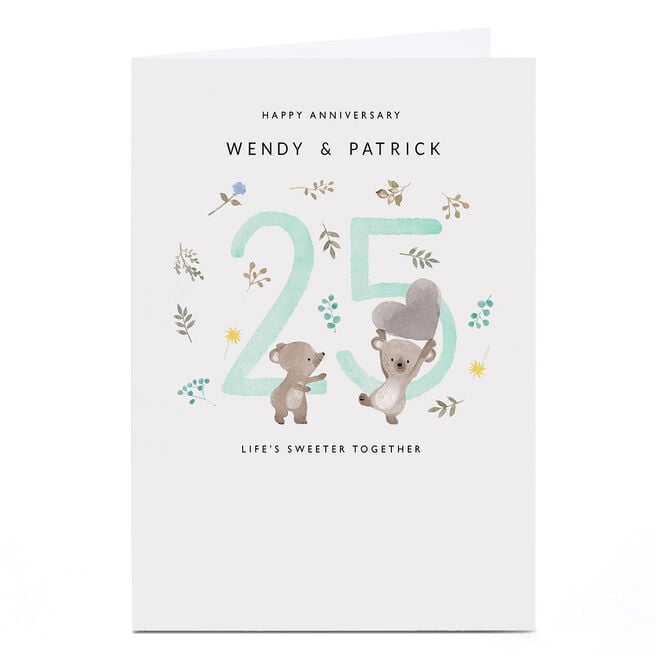 Personalised 25th Anniversary Card - Bears, Sweeter Together
