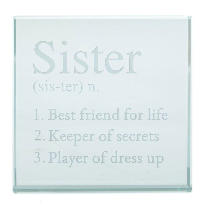 Personalised Engraved Glass Token - Sister Meaning