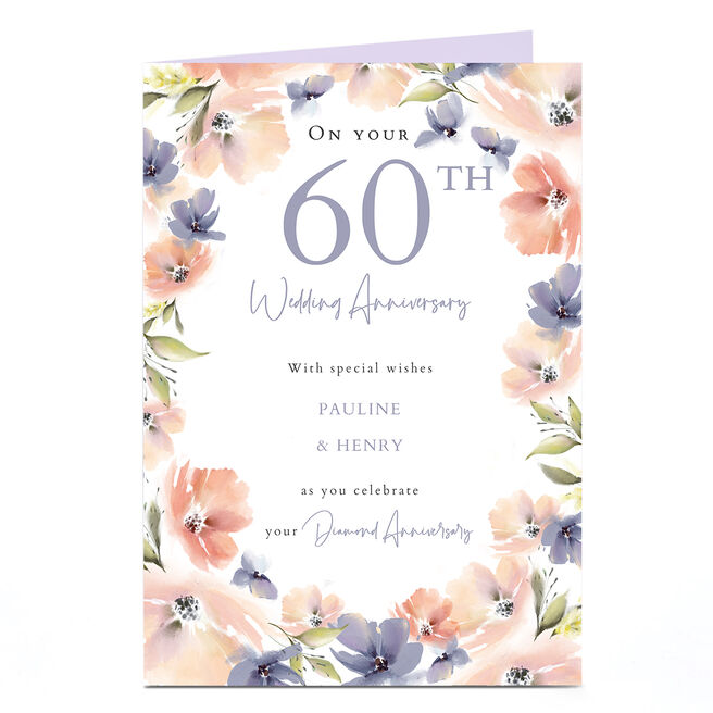 Personalised 60th Anniversary Card - Pink & Purple Flowers