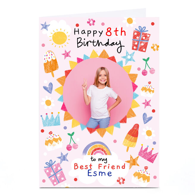 Photo Lindsay Loves to Draw Milestone Birthday Card - Pink Drawings, Editable Age & Recipient