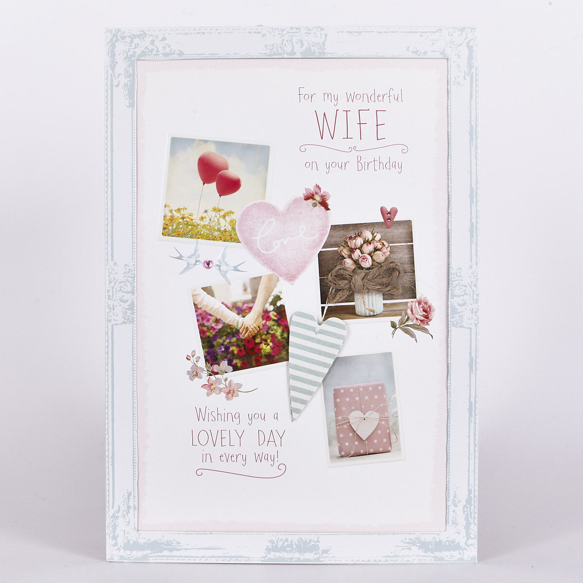 Wooden Wife Birthday Card With Stand - Unique Anniversary & Mother's Day Card Gift, 5.9" X 5.9" Plaque With Loving Message
