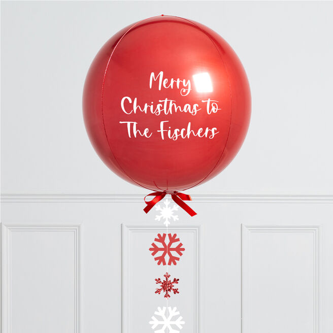 Personalised Red Snowflake Christmas Orb Balloon - DELIVERED INFLATED!