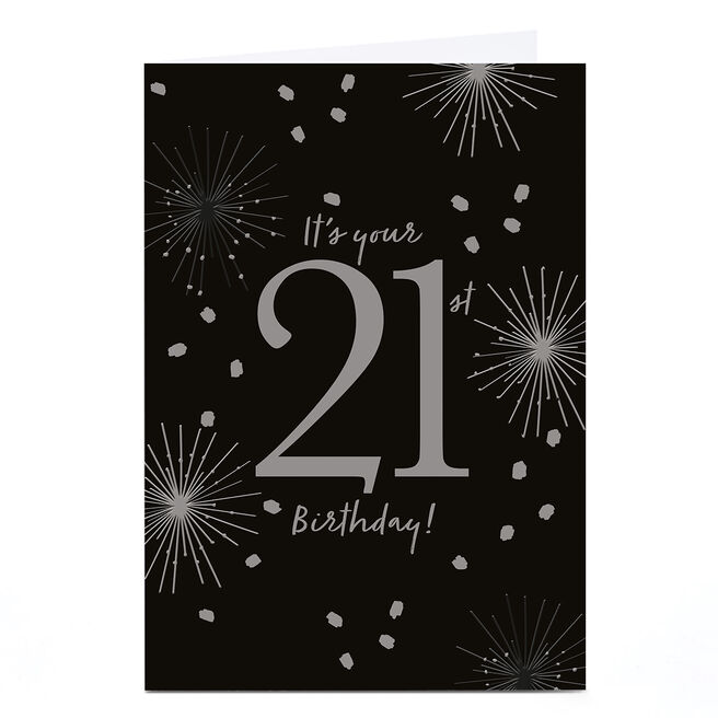 Personalised 21st Birthday Card - Black and Silver Fireworks