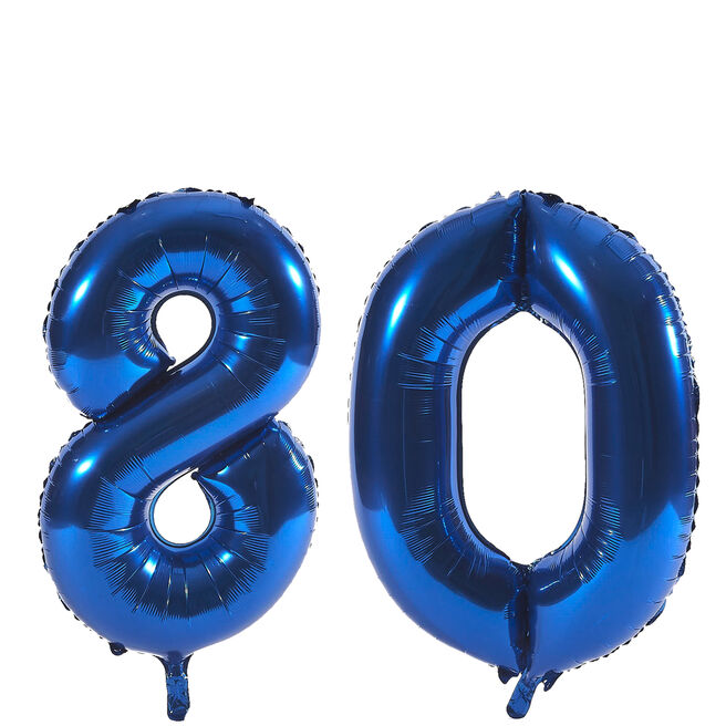 Age 80 Giant Foil Helium Numeral Balloons - Blue (deflated)