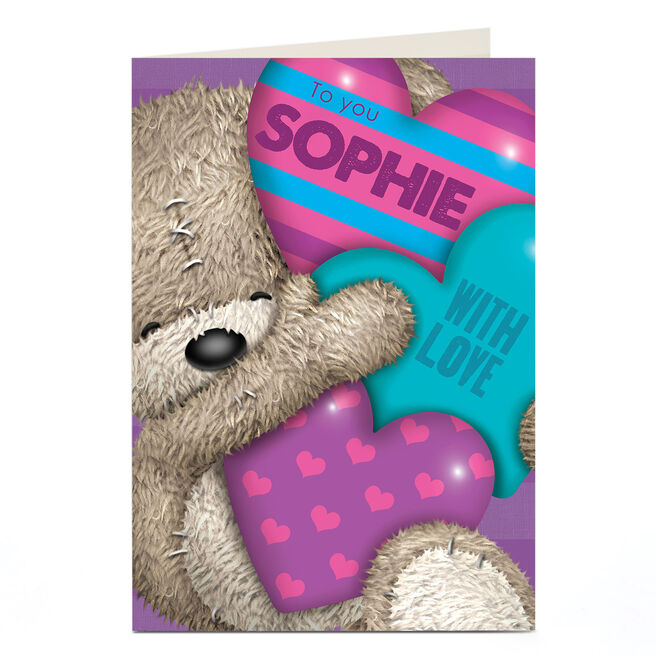 Personalised Hugs Bear Card - Love Hearts
