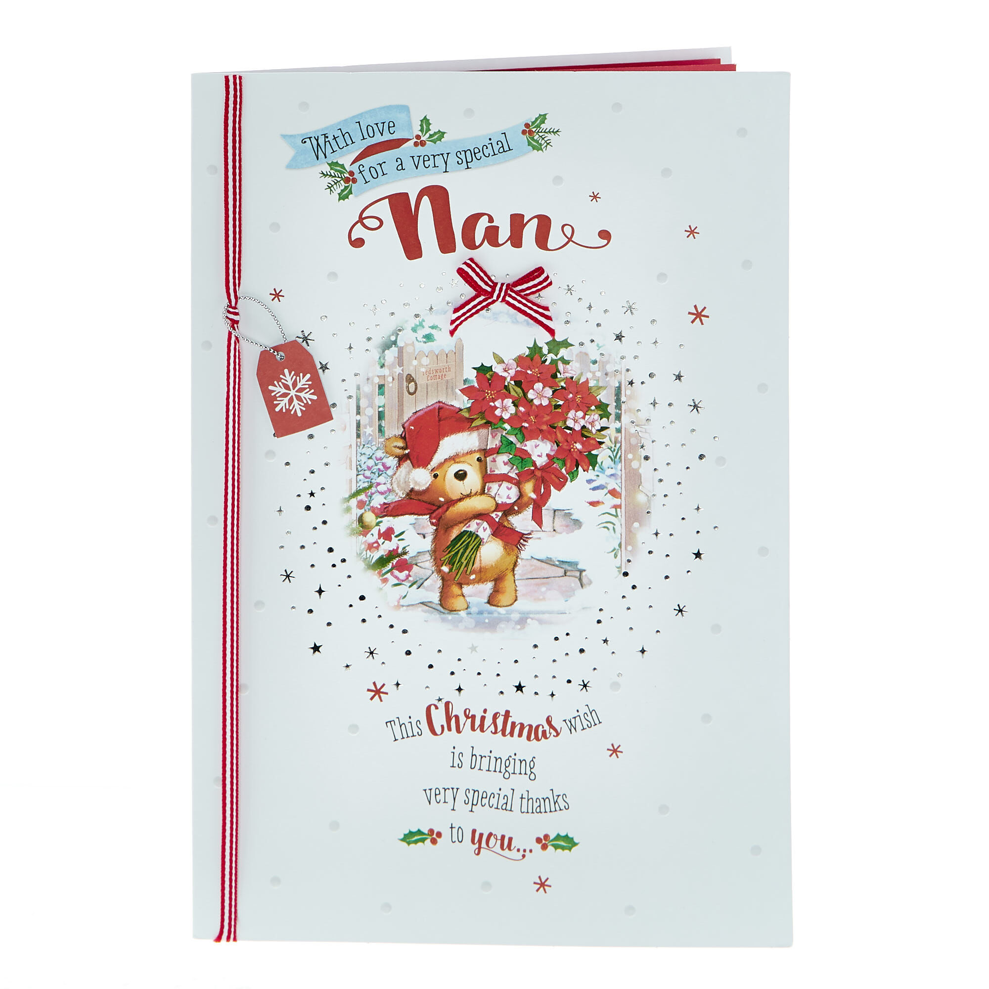 White Cotton Cards Weihnachtskarte 'Lovely Nan Happy Christmas' – Handgefertigt, Groß 22x22 Cm