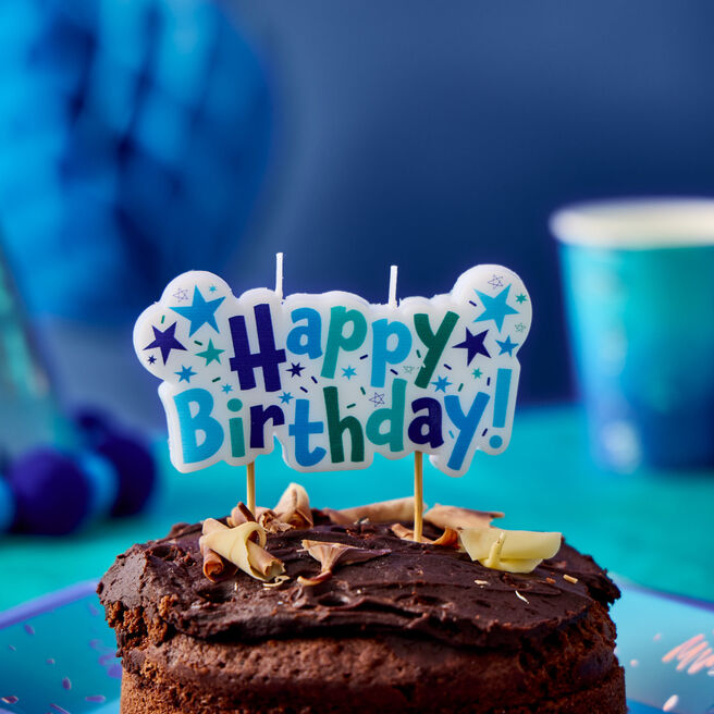 Blue Happy Birthday Cake Candle