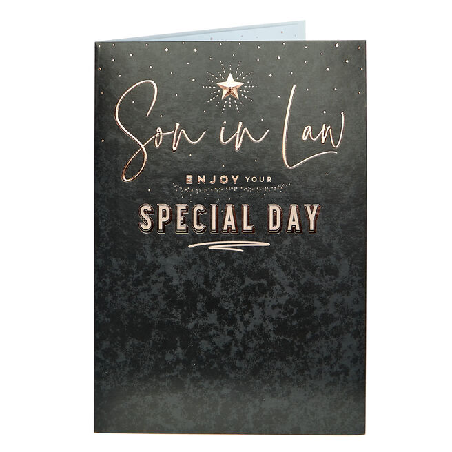 Son in Law Special Day Black & Bronze Birthday Card