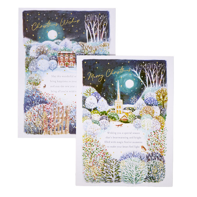 10 Deluxe Snowy Scene Charity Christmas Cards - 2 Designs