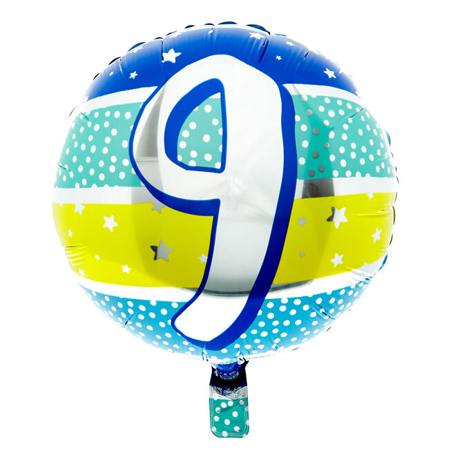 18-Inch Blue Stripy 9th Birthday Foil Helium Balloon