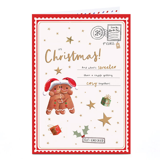 Christmas Card - Gingerbread Couple Getting Cosy Together