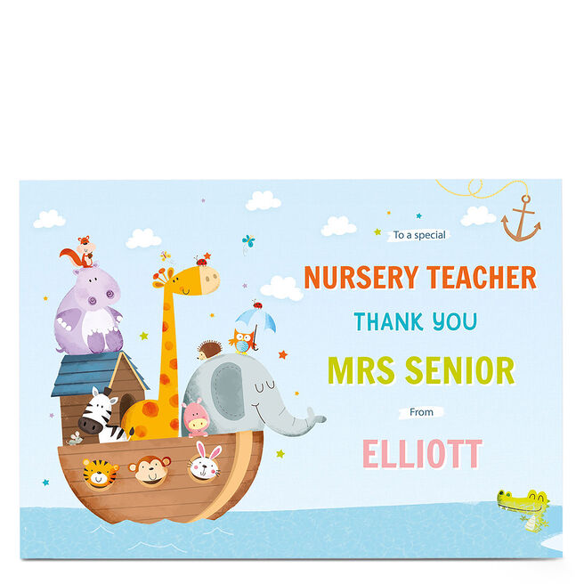 Personalised Thank You Teacher Card - Animal Ark