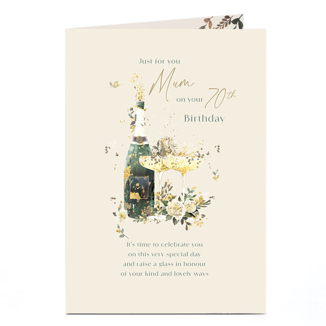 70th Birthday Card - Raise a Glass in Honour, Mum