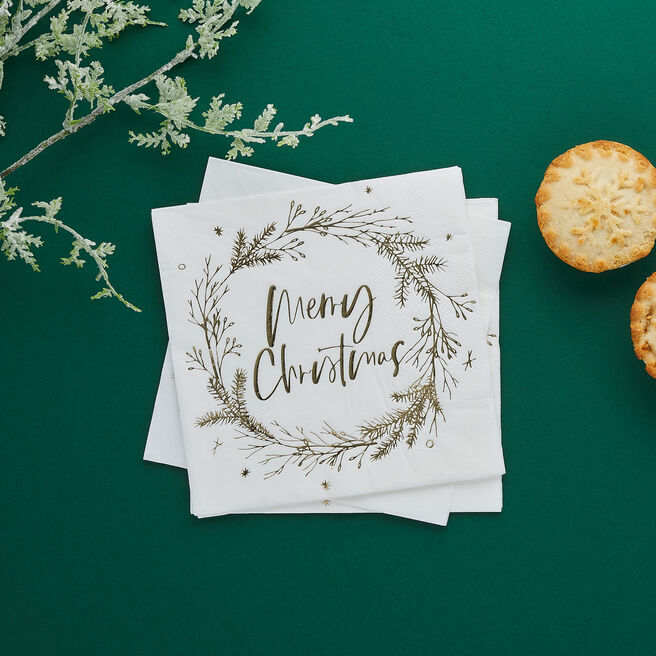 Wreath Merry Christmas Paper Napkins - Pack of 16 