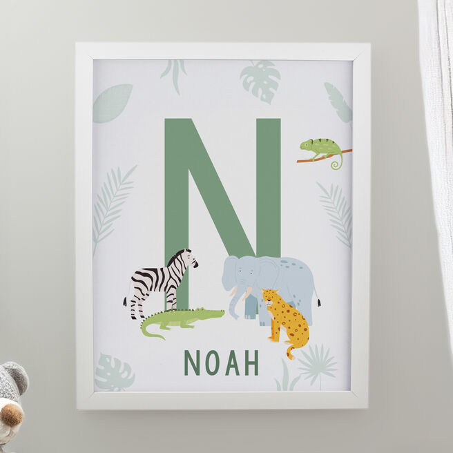 Personalised Animal Initial White Poster Frame