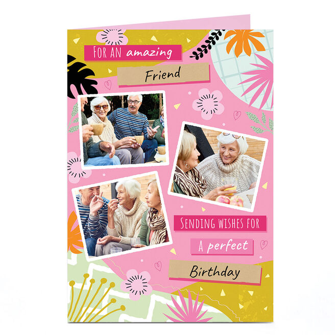 Personalised Birthday Photo Card - Pink Botanical 