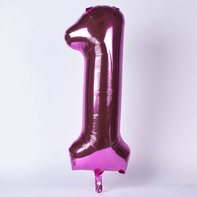 Pink Number 1 Giant Foil Helium Balloon INFLATED 