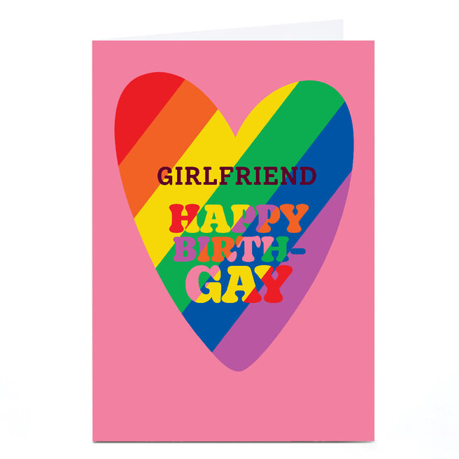 Personalised Birthday Card - Girlfriend Happy Birth-GAY rainbow heart