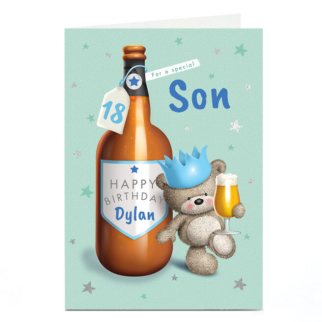 Personalised Studio Milestone Birthday Card - HUGS - Beer Bottle with Bear