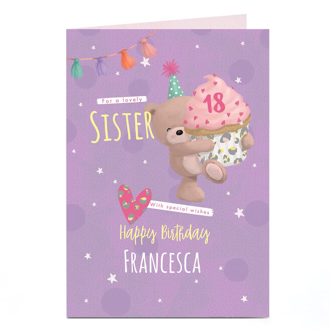 Personalised Studio Birthday Card - HUGS - Bear with Cupcake, Editable Age