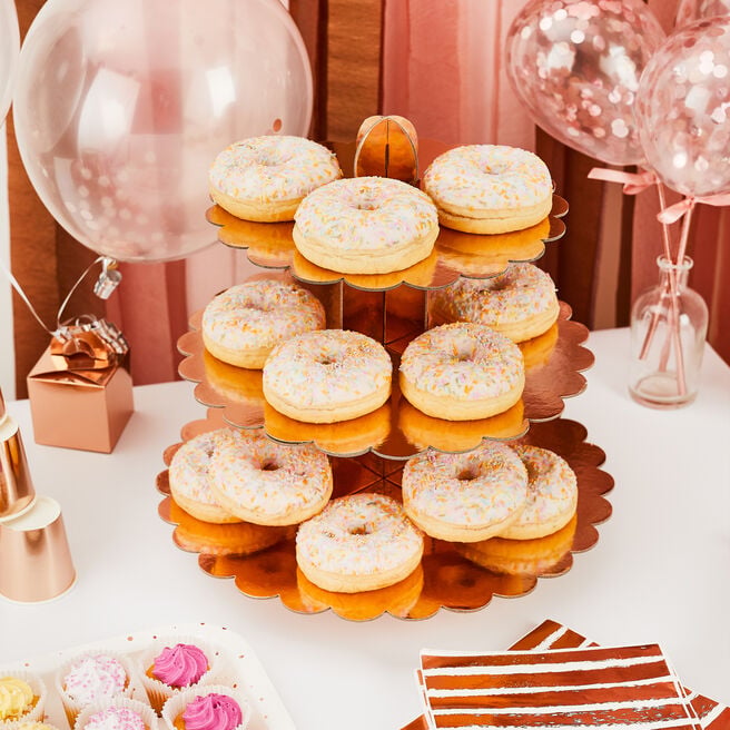 Metallic Rose Gold 3 Tier Scallop Cake Stand 