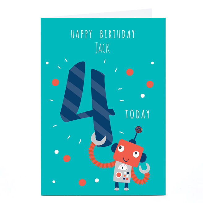 Personalised Klara Hawkins 4th Birthday Card - Robot