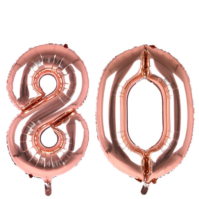 Age 80 Giant Foil Helium Numeral Balloons - Rose Gold (deflated)