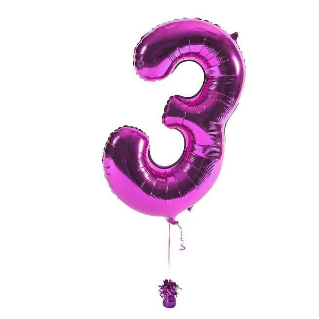 Large Pink Number 3 Inflated Balloon Arrangement
