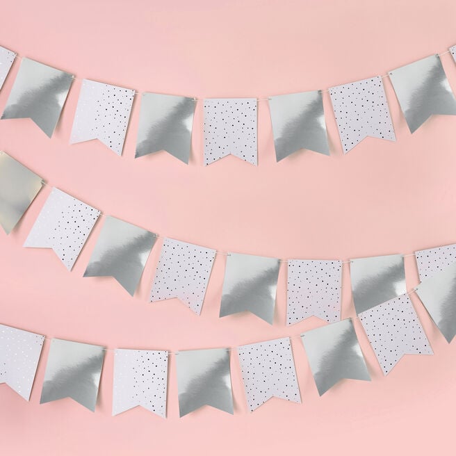 Metallic Silver Flag Card Bunting 10m
