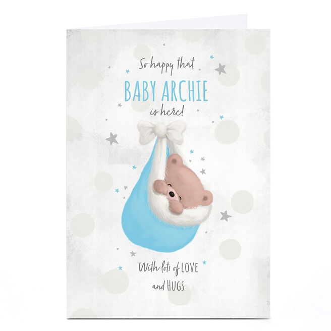 Personalised Hugs New Baby Card - Blue Baby Bundle