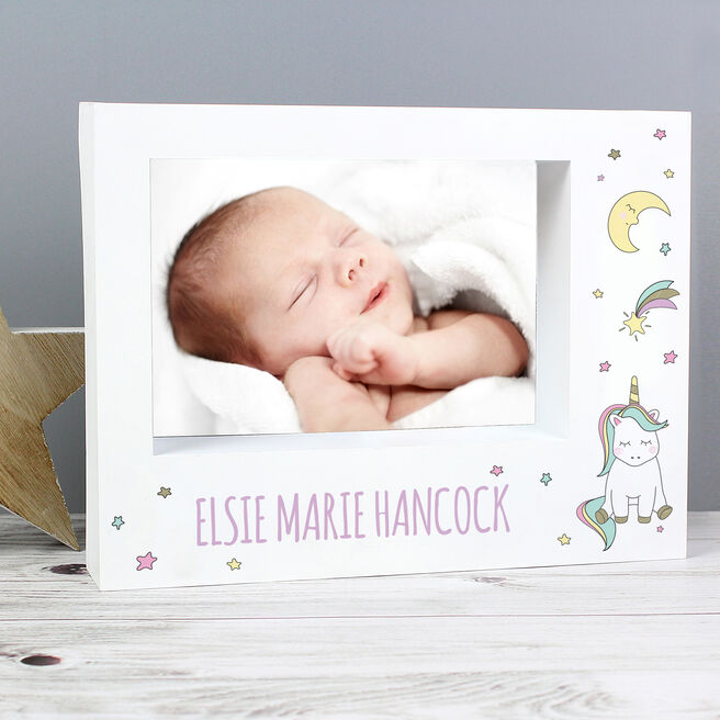 Personalised Baby Unicorn 5x7-Inch Landscape Box Photo Frame