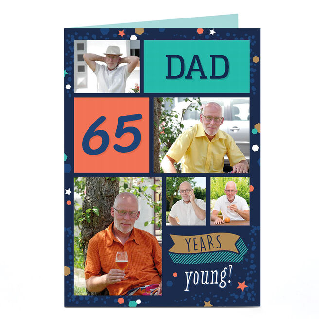 Photo 65th Birthday Card - Dad 5 Photos, Editable Age