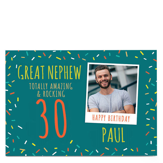 Photo Birthday Card - Great Nephew Totally Amazing & Rocking, Editable Age