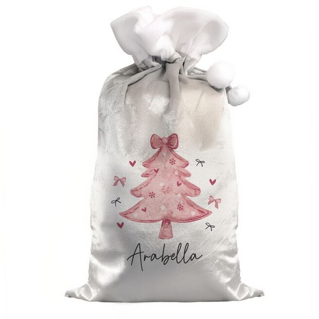 Personalised Pink Bows Christmas Tree Sack,  Personalised Pink Bows Christmas Tree Sack