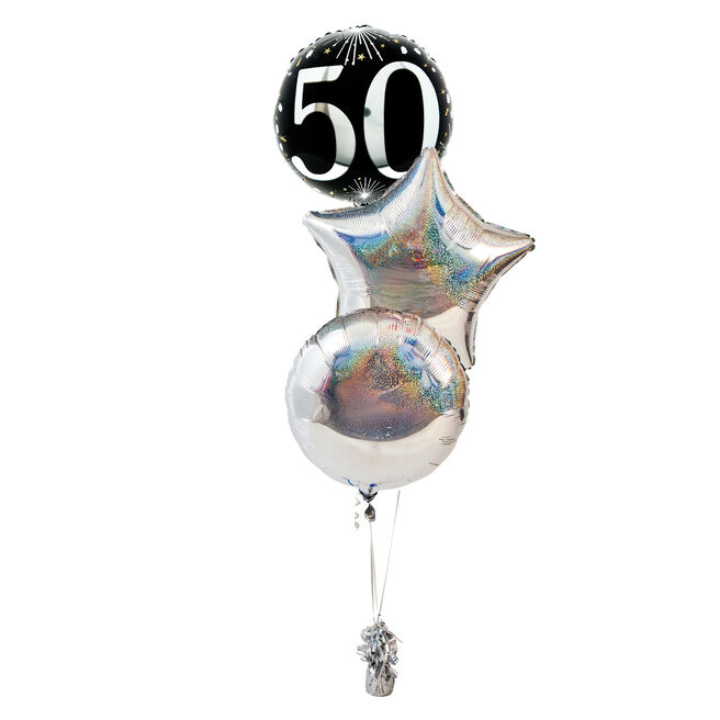 Silver & Black 50th Birthday Inflated Balloon Arrangement