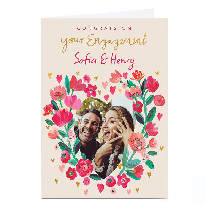 Photo Engagement Card - Romantic Flower Heart