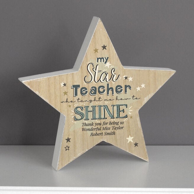 Personalised Star Teacher Rustic Wooden Decoration